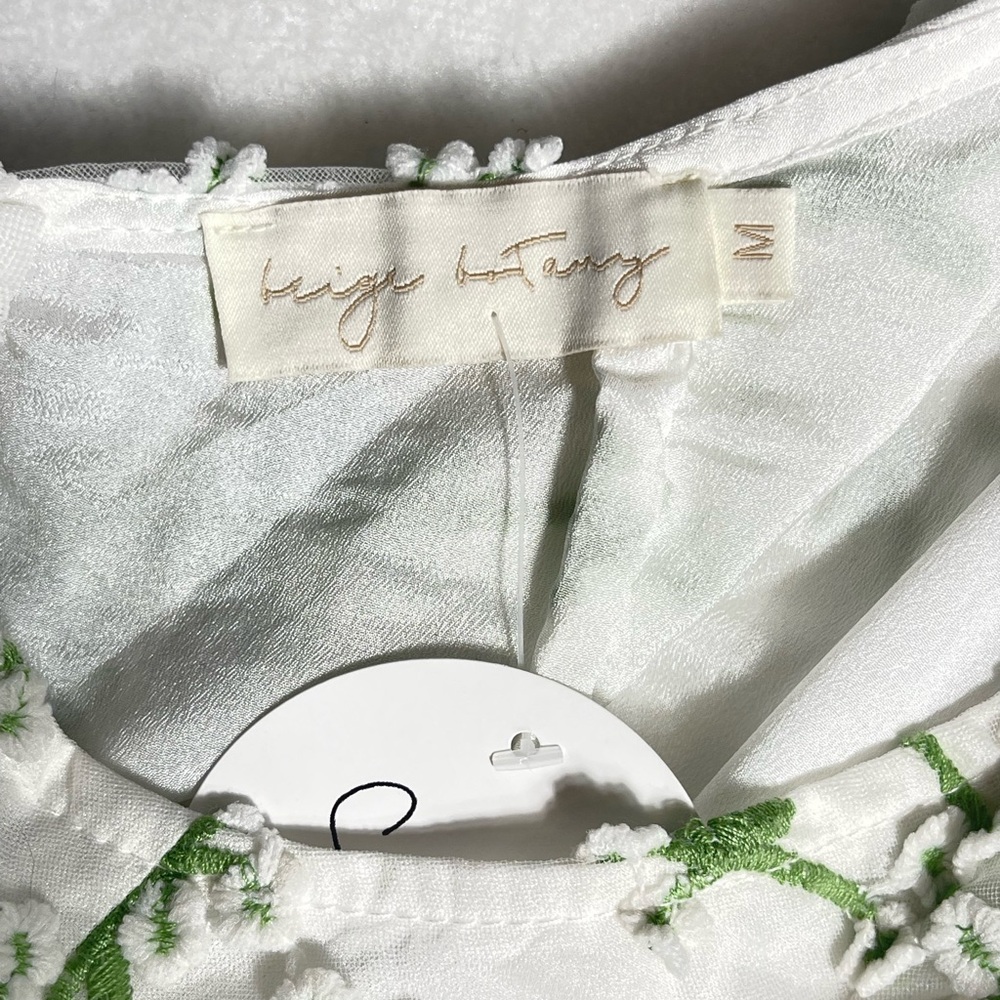 Beige Botany: Green & White Floral Embroidered Lace mini dress. Delicate, fairy - Picture 9 of 10